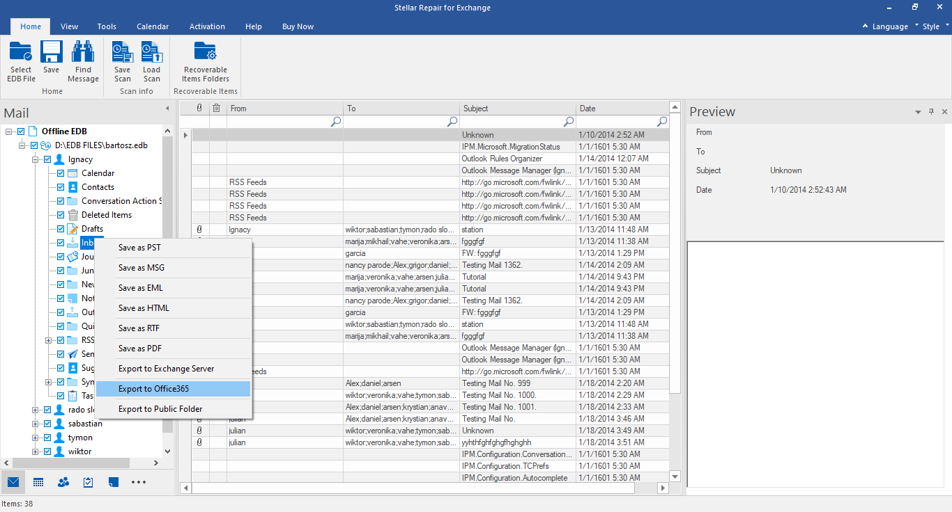 export to office 365 using right click